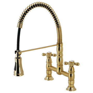 GS1277AX Two-Handle Deck-Mount Pull-Down Sprayer Kitchen Faucet, Brushed Brass