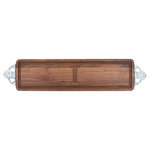 BigWood Boards - BigWood Boards Walnut Monogram Bread Board With Handles, I - From cutting to serving, this versatile cutting board is great for food preparation and makes a beautiful addition to your kitchen. Proudly made in the USA from wood that is responsibly sourced. Crafted of Walnut, a wood that naturally resists bacteria growth and will withstand every day use for many years. Non-slip rubber feet keep the board in place and the perimeter groove catches juices which keeps the mess on the board and off the counter. Easy to care for using soap and warm water to clean and regular oiling to maintain.