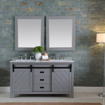 Kinsley 60" Double Bathroom Vanity Set in Gray and Carrara White Marble Countert
