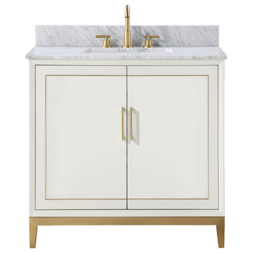 Gracie 36" Bathroom Vanity, Satin White With Carrara Marble, 36"