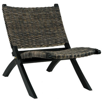 vidaXL Chair Camping Chair Black Natural Kubu Rattan and Solid Wood Mahogany