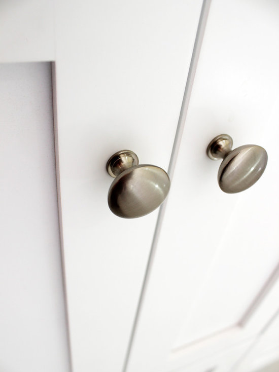 White Bathroom with Zero Entry Tiled Shower ~ Medina, OH - Cabinet And Drawer Knobs