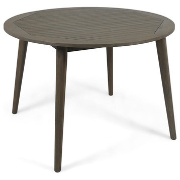 Patio Dining Table, Acacia Wood Construction With Angled Legs & Round Top, Gray