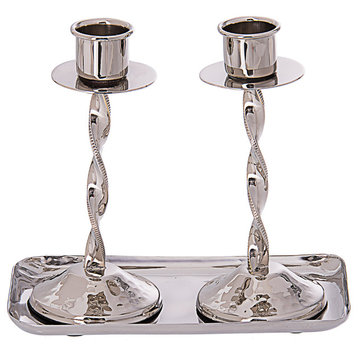 Classic Touch Tray With 2 Candlesticks Twisted Design