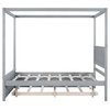 Gewnee Wood Full Size Canopy Bed Platform Bed with Trundle in Gray