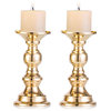 Set of 2 Gold Candlestick Metal Pillar Candle Holders