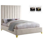 Meridian Furniture - Via Velvet Upholstered Bed, Cream, Full - Take the look of your bedroom to new decorative heights with this ultra-modern Via full upholstered bed. Cream velvet upholstery gives this bed a true upscale feel and epitomizes fine living while channel tufting along the headboard keeps the padded material inside plump and it also cradles your body while you sit up in bed to watch TV or read. Metal legs bring this platform bed up off the floor, allowing clearance below for cleaning and adding to its svelte contemporary profile.