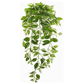 32" Purple Heart Evergreen Hanging Artificial Plant, Set of 2, Real Touch