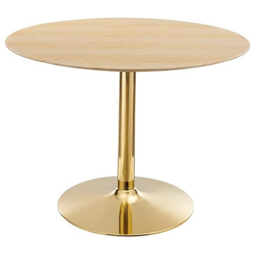 Modway Verne 40" Round Modern Wood & Metal Dining Table in Natural/Gold