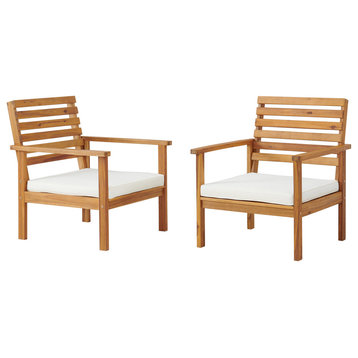 Orwell Outdoor Acacia Wood Chairs With Cushions, Set of 2