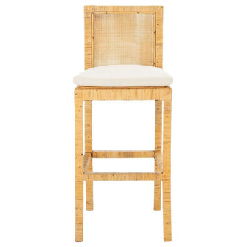 Achelle Cane Bar Stool With Cushion Natural/White Set of 2