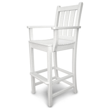 Polywood Traditional Garden Bar Arm Chair, White