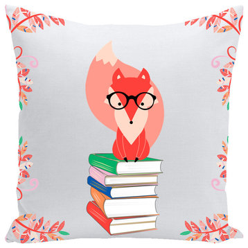 Fox and Books Throw Pillow, 14x14, Cover Only