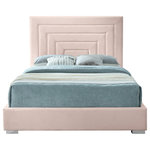 Meridian Furniture - Nora Velvet Upholstered Bed, Pink, Queen - Give your bedroom a new look in an instant with this Nora queen-size velvet bed. This sumptuously glamorous bed is just the thing for a bedroom makeover, with its rich pink velvet and neutral color palette that makes it an easy fit in your modern decor. Deep channel tufting makes this bed a standout and fast focal point in your room. Both gold and chrome legs come with the Nora bed, so you can customize its look.