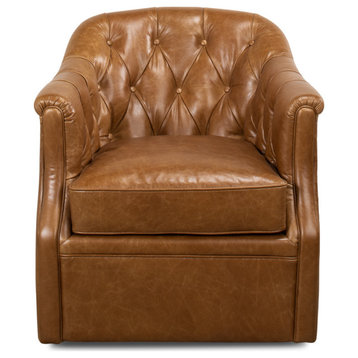 Coolidge Leather Swivel Club Chair Cuba Brown