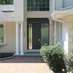 Modern Entry Door with Glass Sidelite and Transom. Hurricane impact entry door - Front Doors