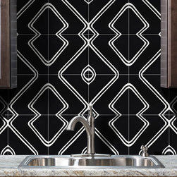 Moroccan Mosaic & Tile House - 8"x8" Chawen Handmade Cement Tile, Black /White, Set of 12 - Wall And Floor Tile
