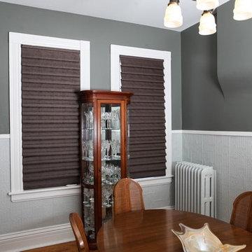 Vignette PowerRise Modern Roman Shade by Hunter Douglas in Dining Room