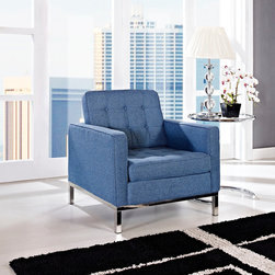 Florence Style Blue Wool Loft Club Chair - Armchairs And Accent Chairs