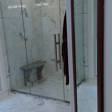 LG Bathroom: Window; Granite Seat; Frameless Shower Door, Linear Drain