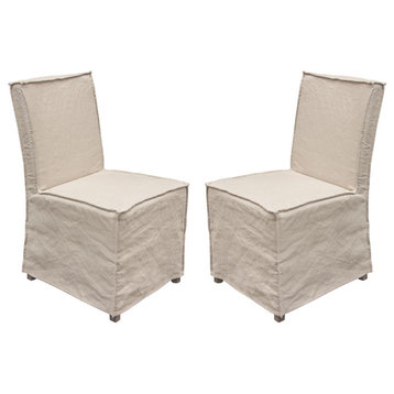 Sonoma 2-Pack Dining Chairs With Wood Legs and Sand Linen Removable Slipcover