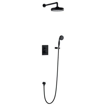 Retro Industrial Style Shower System with Handheld Shower, Mattle Black, Without Tub Spout