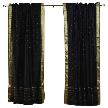 Black Rod Pocket  Sheer Sari Curtain / Drape / Panel   - 80W x 120L - Piece