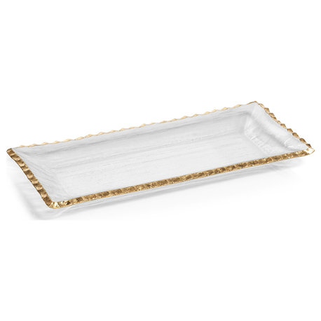 Cassiel Rectangular Trays With Jagged Gold Rim, Set of 2, Medium