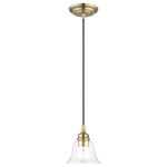 Livex Lighting - Moreland 1 Light Antique Brass Single Pendant - Whether it's style or practical lighting, this flush mount is the perfect addition to your bathroom or hallway. This single-light pendant from the Moreland Collection features a clear hand-blown glass shade and is shown in an antique brass finish. The clean graceful lines of the canopy complement the shade, creating an understated look that works well in most decors. Classic elegance combines with contemporary appeal to enhance any home in style.