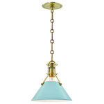 Hudson Valley Lighting - Painted No.2 Small Pendant, Aged Brass, Blue Bird Shade - Designed by Mark D. Sikes
