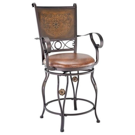 Bowery Hill 30" Traditional Metal/Faux Leather Swivel Bar Stool in Bronze