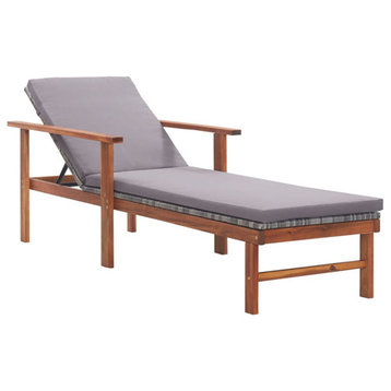 vidaXL Patio Lounge Chair with Cushion Poly Rattan and Solid Acacia Wood Gray