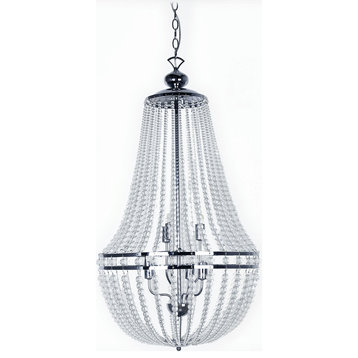 6 Light Incandescent Chandelier Polished Chrome Finish with Clear Glass Beads