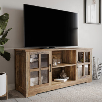 Cori 52" Wood and Glass Console For TVs Up To 55", Rustic Oak