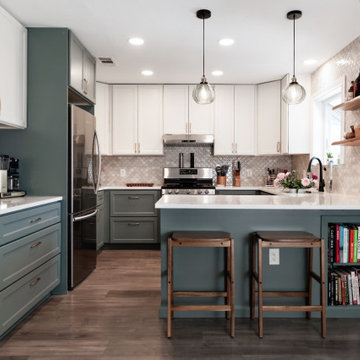 Cozy white and green kitchen