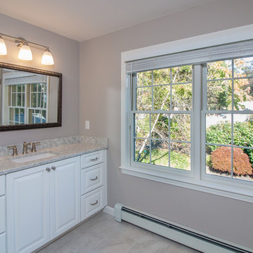 Contemporary Latte Vanity finish Bath Remodel w/ Bliss Mosaic tile wall accent