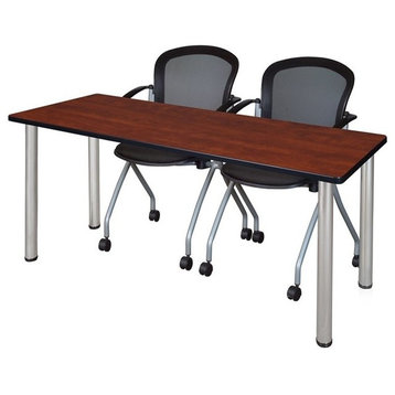 72"x24" Kee Training Table, Cherry/Chrome and 2 Cadence Nesting Chairs