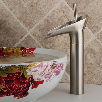 $85.99 Ashfie Classic Lever Vessel Sink Waterfall Faucet Solid Brass in Brushed