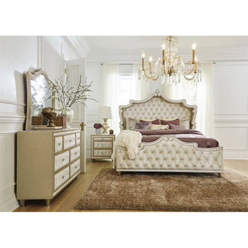 Coaster Antonella 4-piece Eastern King Upholstered Velvet Bedroom Set Ivory
