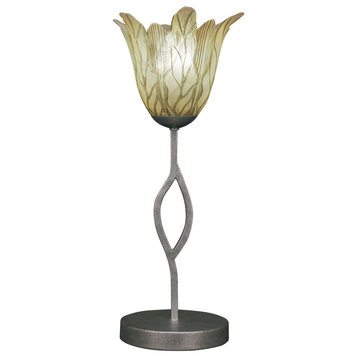 Revo Mini Table Lamp In Aged Silver, 7" Vanilla Leaf Glass