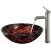 VIGO Mediterranean Seashell Glass Vessel Sink and Faucet Set, Brushed Nickel, No