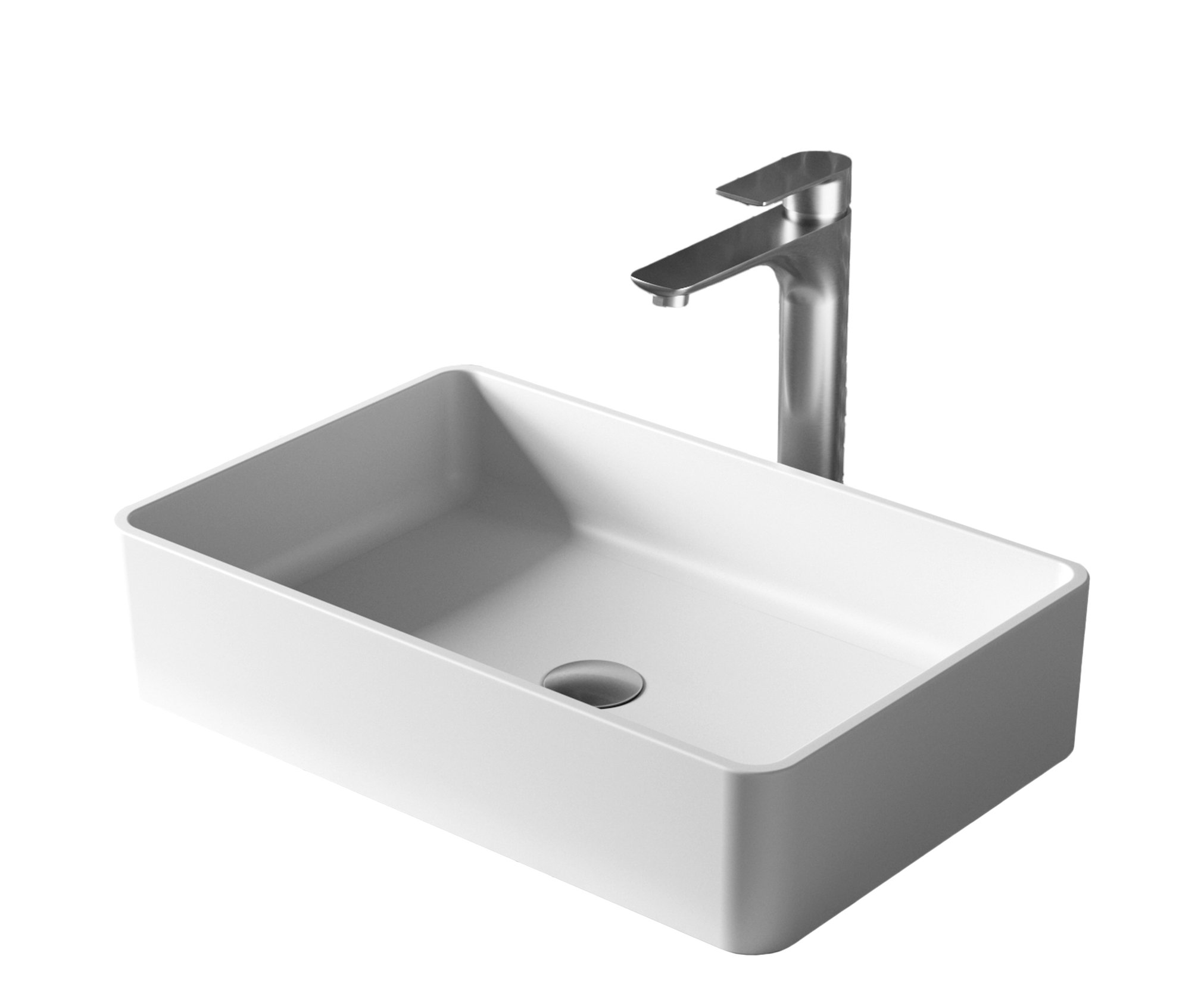 Karran White Acrylic 21" Rectangular Vessel Sink and Faucet Kit, Stainless Steel