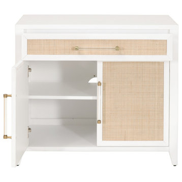 Holland 1-Drawer 2-Door Chest W/Drawers Matte White, Natural Rattan
