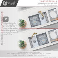 STYLISH 28" Double Bowl 60/40 Reversible Undermount Stainless Steel Kitchen SInk