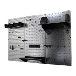 Galvanized Metallic Pegboard with Black Peg-Board Accessories by Wall Control - Garage And Tool Storage