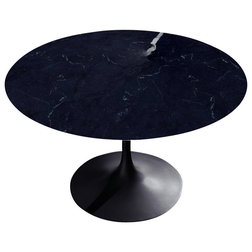 Midcentury Dining Tables Round Saarinen Table, 54", Nero Marquina Coated Marble, Black Base