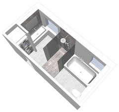 Schmales Badezimmer mit Waschmaschine