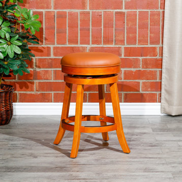 DTY Indoor Living Creede Backless Swivel Stool, 24" or 30", Natural/Saddle Leather, 24" Counter Stool