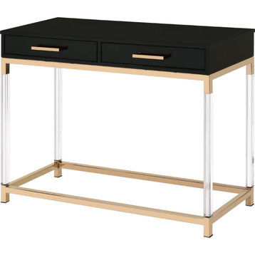 Benzara BM250363 Metal Base Framed Console Table, Black and Gold