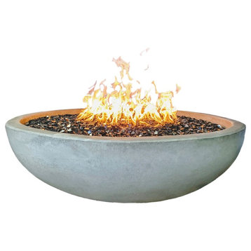 48" Concrete Fire Pit Bowl, Crushed Black Lava Filling, Propane Gas